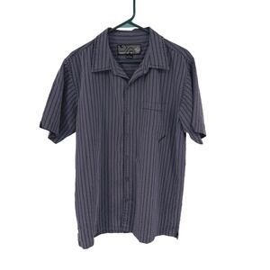 Prana Men's Short Sleeve Button Up Shirt Lg Gray Black Pinstripe Gorpcore Hiking